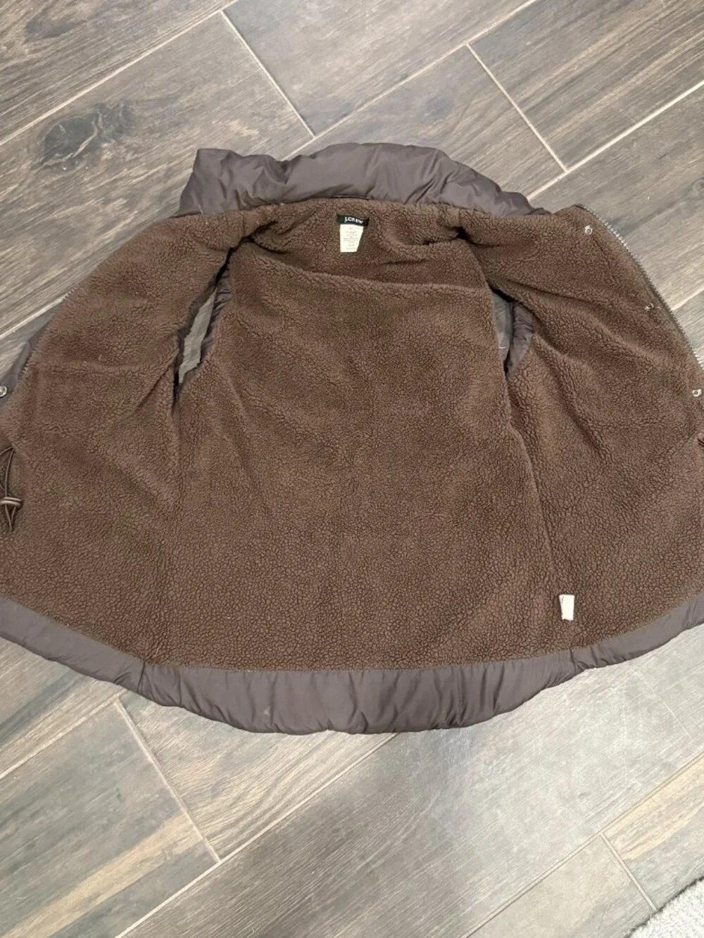 J Crew Sherpa Fleece Lined Down Puffer Vest Chocolate Brown XS Style 17950